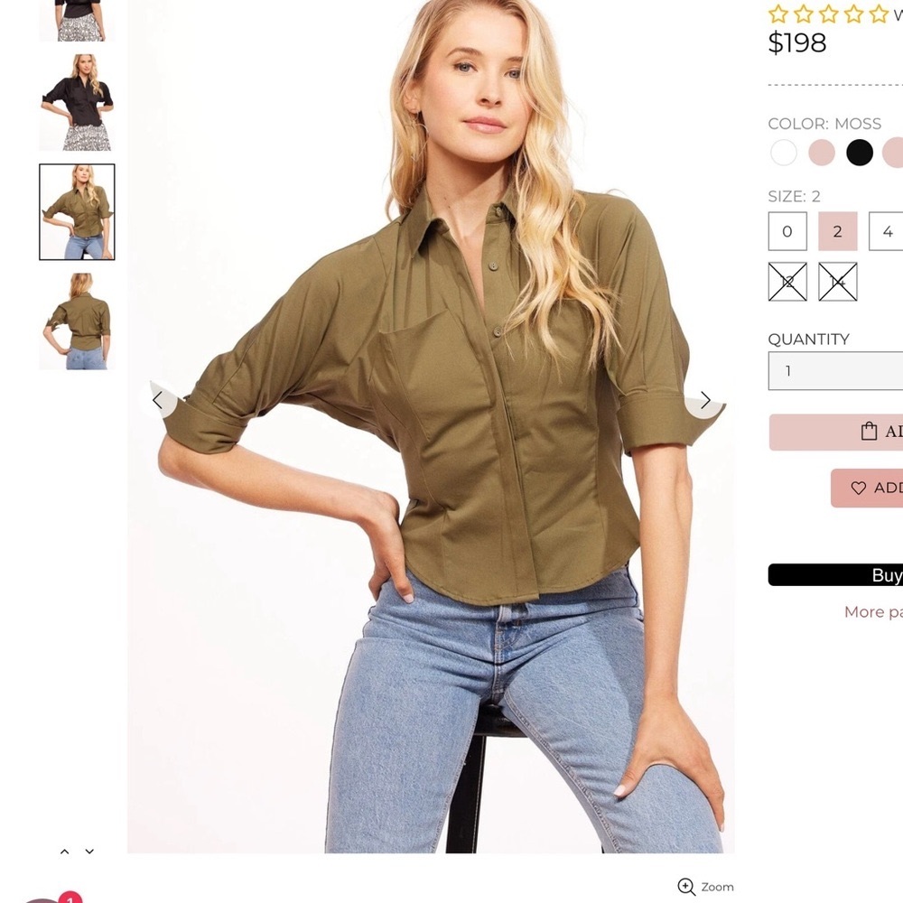 NWT Eva Franco Sibella Shirt Olive Green